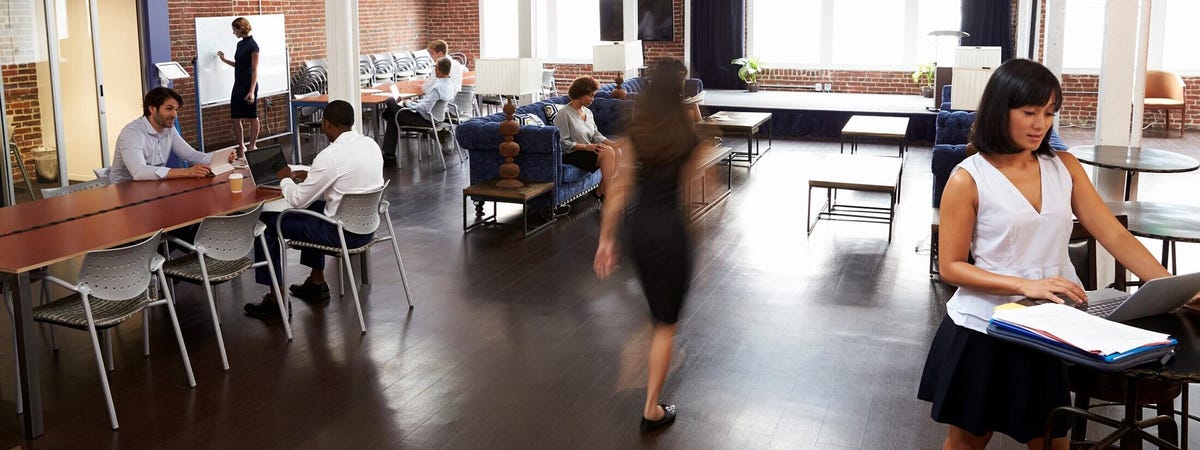 Office workers at the lounge area