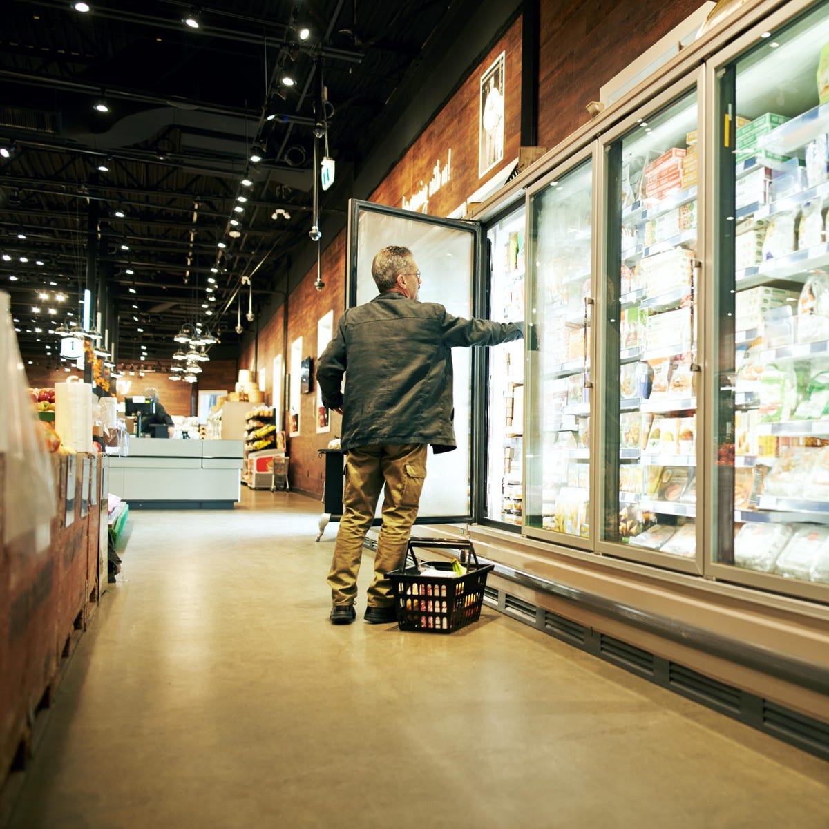 a person shopping in a grocery store