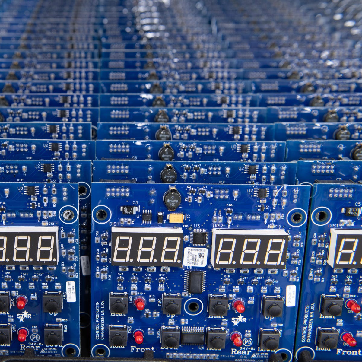 Stack of blue control boards