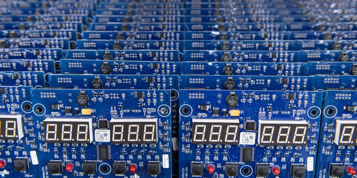 Stack of blue control boards